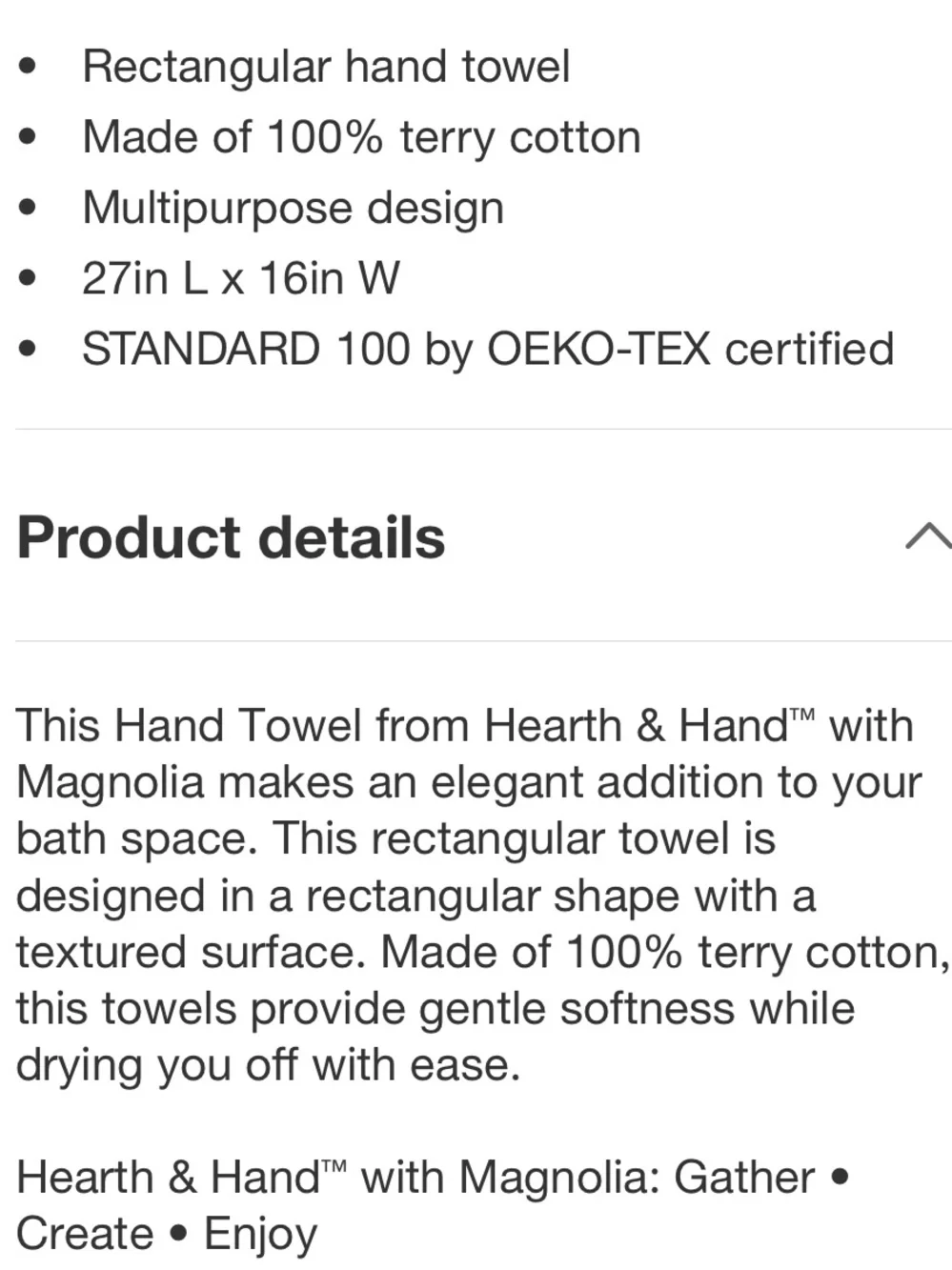 HEARTH & HAND NWT Hand Towel Tan/Cream